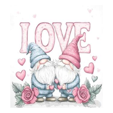 Imagem de Qilmy Capa de ímã de máquina de lavar louça de gnomo fofo dia dos namorados 58 x 66 cm capas decorativas de geladeira para porta frontal adesivo de folha magnética máquina de lavar louça painel