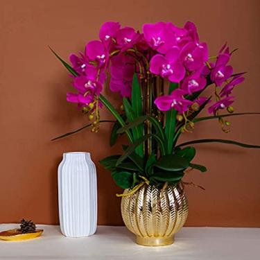Imagem de LMJYU Arranjo de flores artificiais de orquídeas Phalaenopsis em vaso dourado, decoração de mesa de jantar de festa de casamento, altura 62 cm