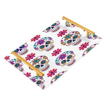 Imagem de Wassud Bandeja de banheiro com caveiras de açúcar fofas bandejas de acrílico para perfume, alça de maquiagem, cômoda, quarto, cozinha, mesa, 30 x 20 cm