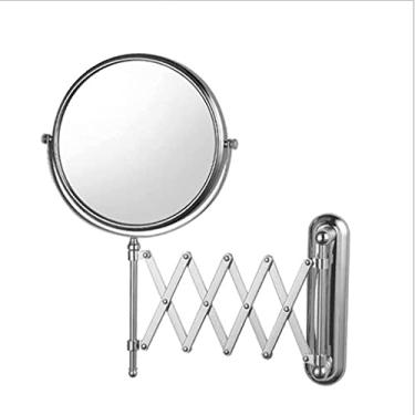 Imagem de YYBOES Espelho de maquiagem Espelho de maquiagem Espelho de parede de extensão dupla face de aço cromado | Espelho giratório para banheiro | D20 cm, espelho cosmético com ampliação 3X