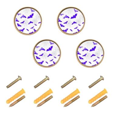 Imagem de Burbuja Maçanetas de armário de cozinha Purple Bats, pacote com 4, puxadores redondos de 3,5 cm, puxadores de cômoda com parafusos para armários de cozinha, quarto, armário