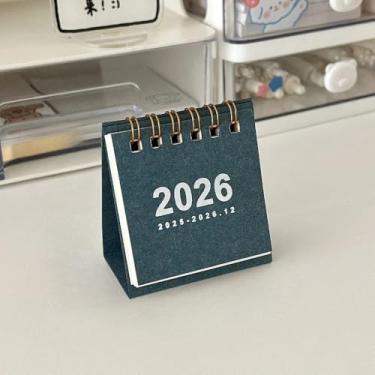 Imagem de Mini calendário de mesa simples 2026 - Calendário criativo em espiral para decoração de mesa e papelaria de escritório (azul)