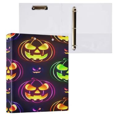 Imagem de CEBUGI Fichário de 3 anéis Jack-o-Lantern de Halloween com 3 argolas para fichário redondo comporta 200 folhas, pastas com 3 bolsos de PVC transparentes para escritório, 31,5 x 27 x 6 cm, 1 pacote