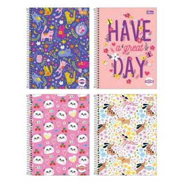 Imagem de Kit com 4 Cadernos Universitário Espiral Tilibra com 80 Folhas Pautada