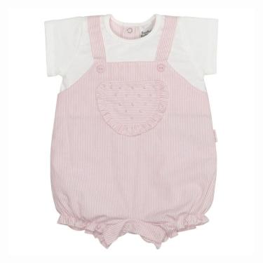 Imagem de Macacão Bebê Menina Tecido Pérola Listras Rosa- Sonho Mágico