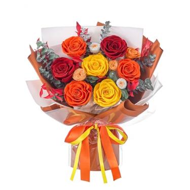 Imagem de Polylove Flores para entrega Prime Forever Buquê de flores Preservadas Rosas Preservadas Presente de Flores para Mulheres Esposa Dia da Mãe Formatura Aniversário (Laranja, Médio)