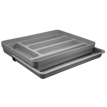 Imagem de Organizador Extensível de Gavetas Porta Talheres Utensílios Cozinha Bandeja com Extensor Grande 5.7 cm x 36 cm x27.6 cm para Cozinha Brasileira, Apartamento ou Kitnet(Cinza)