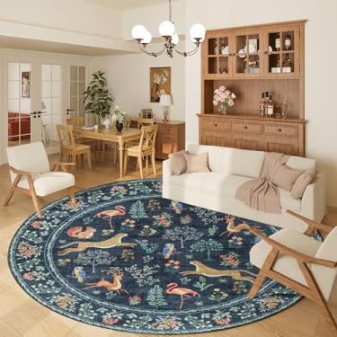 Imagem de DUKINO Tapete redondo de 1,8 m para quarto, tapete circular lavável com estampa animal com design de pilha baixa, tapete antiderrapante macio para entrada, sala de estar, escritório, sala de jantar