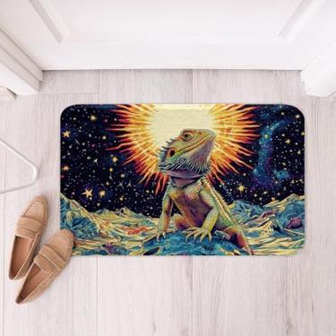 Imagem de Tapete de banho infantil de dragão barbudo, tapetes de animais répteis de lagarto de desenho animado, decoração de quarto de meninas e meninos, tapetes de banheiro modernos e lua estrela, tapete de