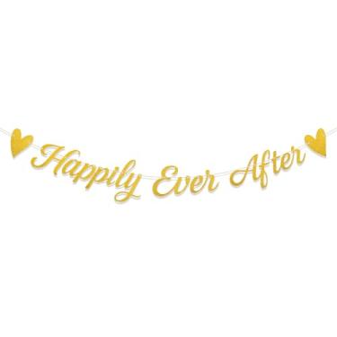 Imagem de Faixa Happily Ever After, decoração de chá de panela com glitter dourado, faixa pré-amarrada para decoração de festa de casamento, noivado, adereços de cabine de fotos