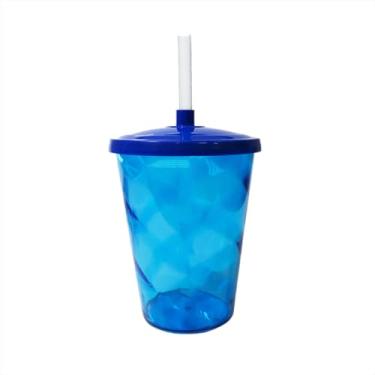 Imagem de Kit 5 Copo Acrílico Twister Colorido 300ml Tampa e Canudo Translucido (Azul)