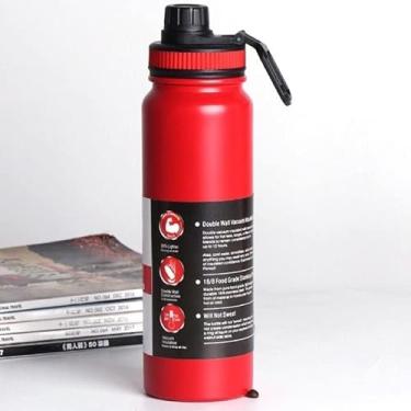 Imagem de Garrafa Térmica Esportiva de Aço Inox, 800ml, Parede Dupla Isolada a Vácuo, Antivazamento com Alça, para Academia, Fitness, Corrida, Escritório (Vermelho)