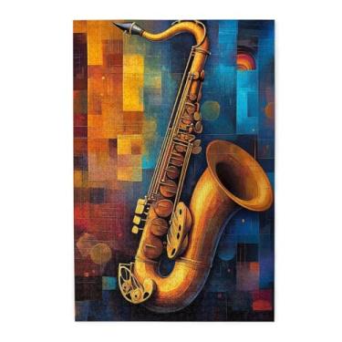 Imagem de CDSASHCA Quebra-cabeça de madeira com 1000 peças para adultos, saxofone dourado com teclas brilhantes, close-up de instrumento musical, peças premium de corte suave, exercite a inteligência, presentes