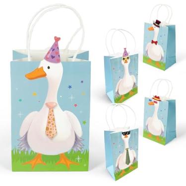 Imagem de Cheerland Silly Goose Bolsa de presente com tema de ganso para decoração de festa de chá de jardim personalizável com acessórios fofos, bolsa de presente de aniversário de pato de jardim, pacote com 8