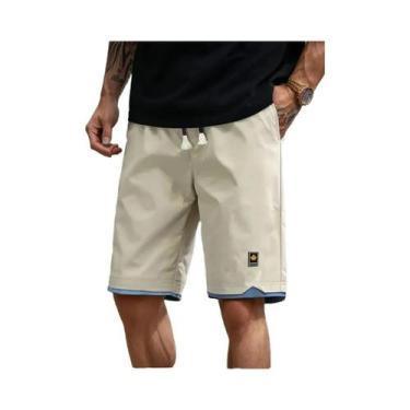 Imagem de Shorts esportivos de cintura com cordão masculino com bolso, casual, r