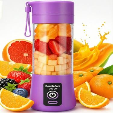 Imagem de Mini Liquidificador Portátil 380ml Recarregável USB, 6 Lâminas Inox, Liquidificador Sem Fio para Sucos, Shakes, Vitaminas e Papinhas – Design Compacto (Roxo)