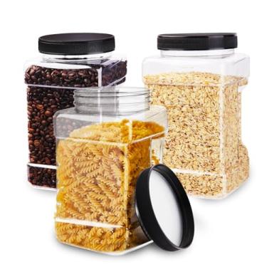 Imagem de Wideotng 3 Potes De Plástico Transparentes Quadrados 98 Oz, Boca Larga Com Tampas, Recipientes Grandes E Herméticos Para Armazenamento Alimentos, Recipiente Produtos Secos, Doces, Biscoitos, Cozinha