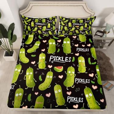 Imagem de Erosebridal Jogo de lençol com elástico kawaii, pepino, pickle, endro, decoração de coração, para meninos e meninas e adolescentes