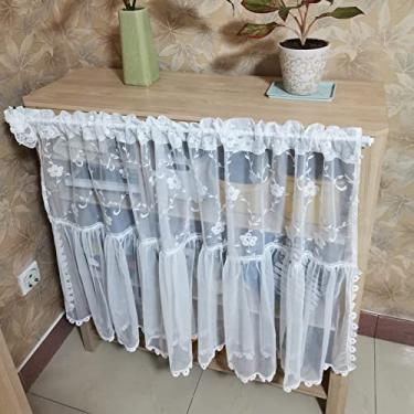 Imagem de Cortinas de cozinha sanefas brancas, pequena cortina curta renda floral haste bolso painel camada com bordado, 1,5 2 2 m de largura voile tule privacidade divisor, à prova de poeira (P L x A 200 x 120
