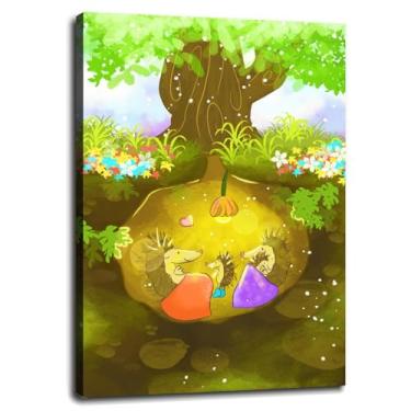 Imagem de Hedgehog Wall Art Cartoon Canvas Prints Pôster colorido para casa conjunto de 1 decorações com moldura 45,72 cm x 30,48 cm