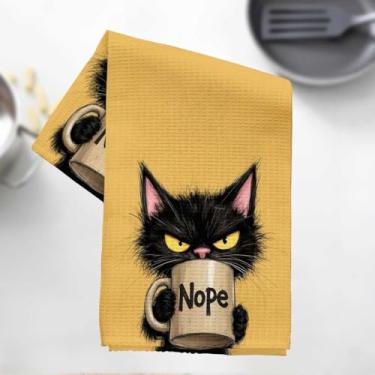 Imagem de Sassy Nope Toalhas de cozinha de gato, toalha de prato decorativa de microfibra absorvente de impressão felina engraçada, toalhas de mão de waffle para cozinha, casa, banheiro, presentes para amantes