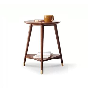 Imagem de Mesa central de madeira, mesa de centro simples de madeira, pequeno apartamento, sala de estar, mesa de canto de armazenamento duplo para quarto