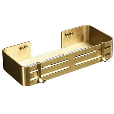 Imagem de Prateleiras flutuantes prateleira de banheiro nórdica, decoração de parede moderna, prateleiras flutuantes simples, rack de armazenamento de alumínio espacial, rolamento de carga 7 kg (cor: ouro