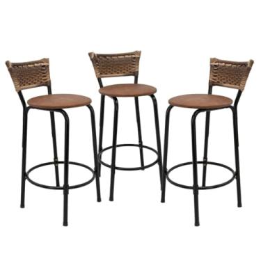 Imagem de Kit 3 Banquetas Banco 60cm Para Casa Balcão Bancada Área de Lazer Barzinhos Cozinha Gourmet Piscina(Assento Marrom Claro)