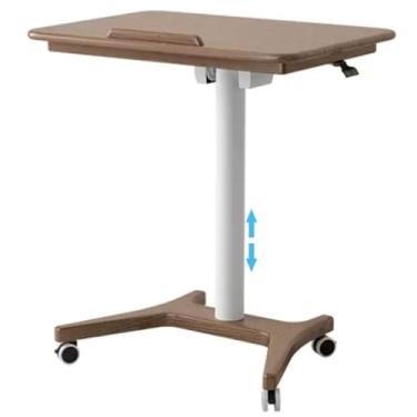 Imagem de Mesa de pé para sofá dobrável para casa, mesa lateral inclinável para escritório, mesa de cama ajustável em altura, mesa de computador móvel (cor: marrom, tamanho: 70 * 50 * 78,5-117 cm)