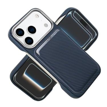 Imagem de Genérico Capa tipo carteira com textura de fibra de carbono magnética para iPhone 17/17 Air/17 Pro/17 Pro Max, ranhura para cartão separado e capa protetora (azul, 17 Air)