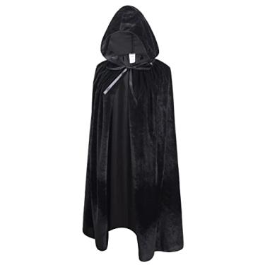 Imagem de OurLore Capa de veludo infantil com capuz, unissex, fantasia de Halloween para cosplay infantil (preto, 80 cm)