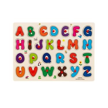 Imagem de Quebra-Cabeça Abecedário em Madeira com Pinos – Tabuleiro Educativo 30x22 cm, Letras Coloridas para Alfabetização e Coordenação Motora Infantil