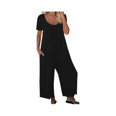 Imagem de Macacão Feminino plus Size Com Estampa Listrada, Gola Redonda, Manga C