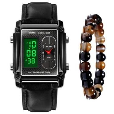 Imagem de Relógio Skmei Masculino Couro Digital Analógico + Pulseira-Masculino