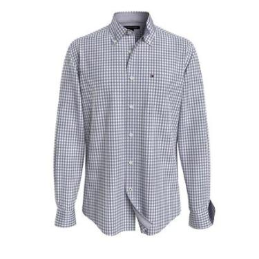 Imagem de Camisa Tommy Hilfiger Masculina Xadrez Gingham Branca/Azul Marinho-Masculino