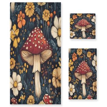 Imagem de xigua Conjunto de toalhas de banheiro cogumelo absorvente macio 3 peças toalha de banho toalha de mão toalhas decorativas para banheiro, academia, hotel, praia, piscina