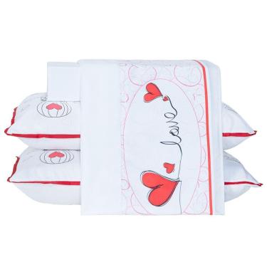 Imagem de Jogo De Cama Lençol Coração Love Branco Casal Padrão 04 Peças - Percal 200 Fios
