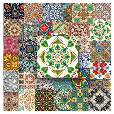 Imagem de Adesivos de azulejo vintage com padrão floral boêmio, 50 unidades - yi