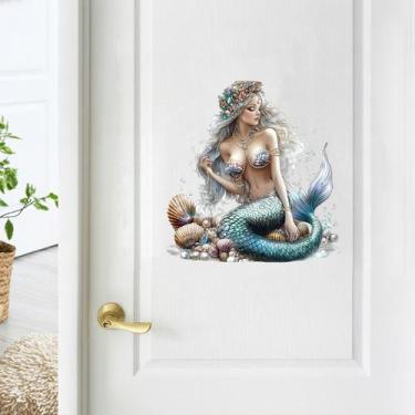 Imagem de Adesivo de parede Dreamy Mermaid Ocean World com conchas e pérolas - y