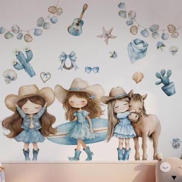 Imagem de Adesivos de parede Cowgirl Girl Kids Room Decor Horses PVC 30x120cm - 