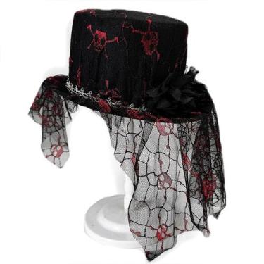 Imagem de Top Hat Black Skeleton Lace Lincoln para festa de Halloween - yiweisai
