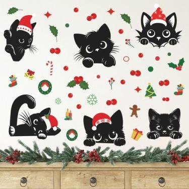 Imagem de Adesivos de parede Christmas Cat Cartoon Black Cat PVC - yiweisai