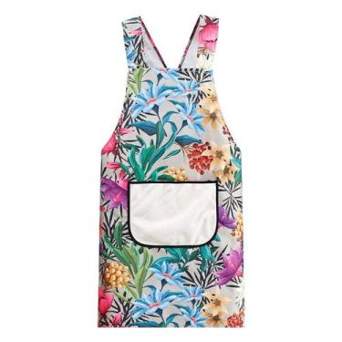Imagem de Avental com estampa floral tropical com bolso de toalha, sem mangas - 