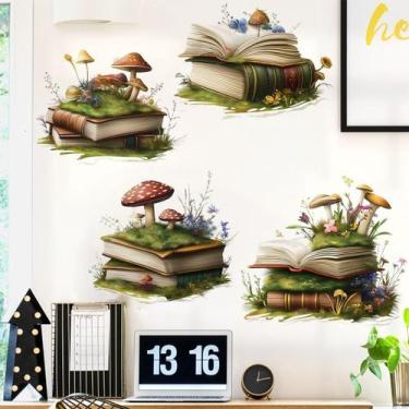 Imagem de Adesivos de parede Livros e Cogumelos Botanical PVC 35x11,8cm - yiweis