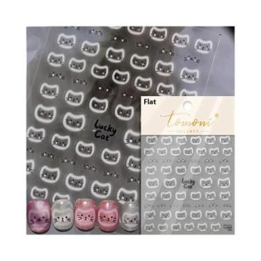 Imagem de Adesivos De Unha Com Rosto De Gato Branco, Coração Preto E Laranja, De