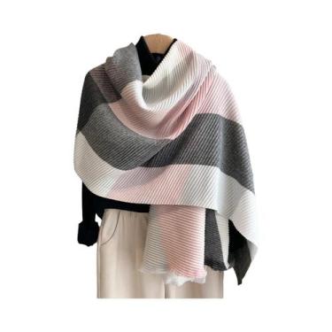 Imagem de Cachecol Feminino Oversized Color-Block Com Drapeado, Quente Para Prim