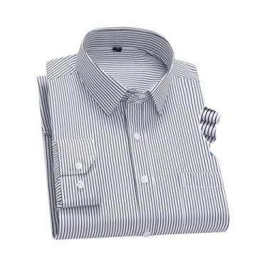 Imagem de Camisa Formal De Algodão Listrada De Manga Longa Slim Fit Para Homens 
