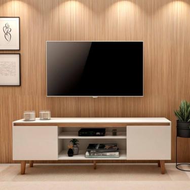 Imagem de Rack para Tv 55 Polegadas com Nichos e Pés de Madeira 160cm Branco