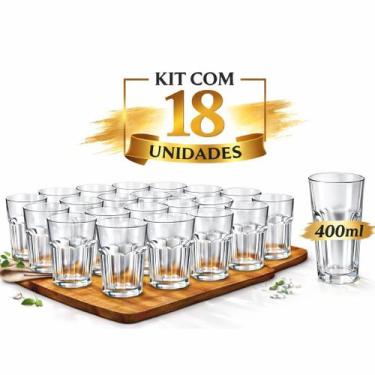 Imagem de Kit 18 Copos de Vidro 400ml Transparente Suco Drinks Refrigerante - Be