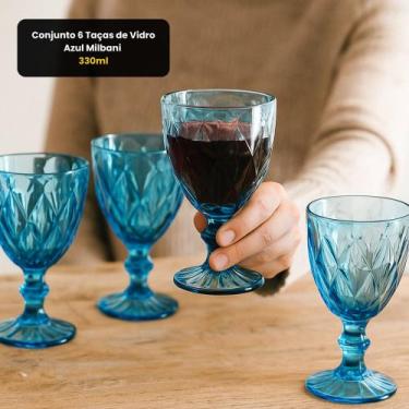 Imagem de Conjunto 6 Taças de Vidro Azul Milbani 330ml - FRATELLI